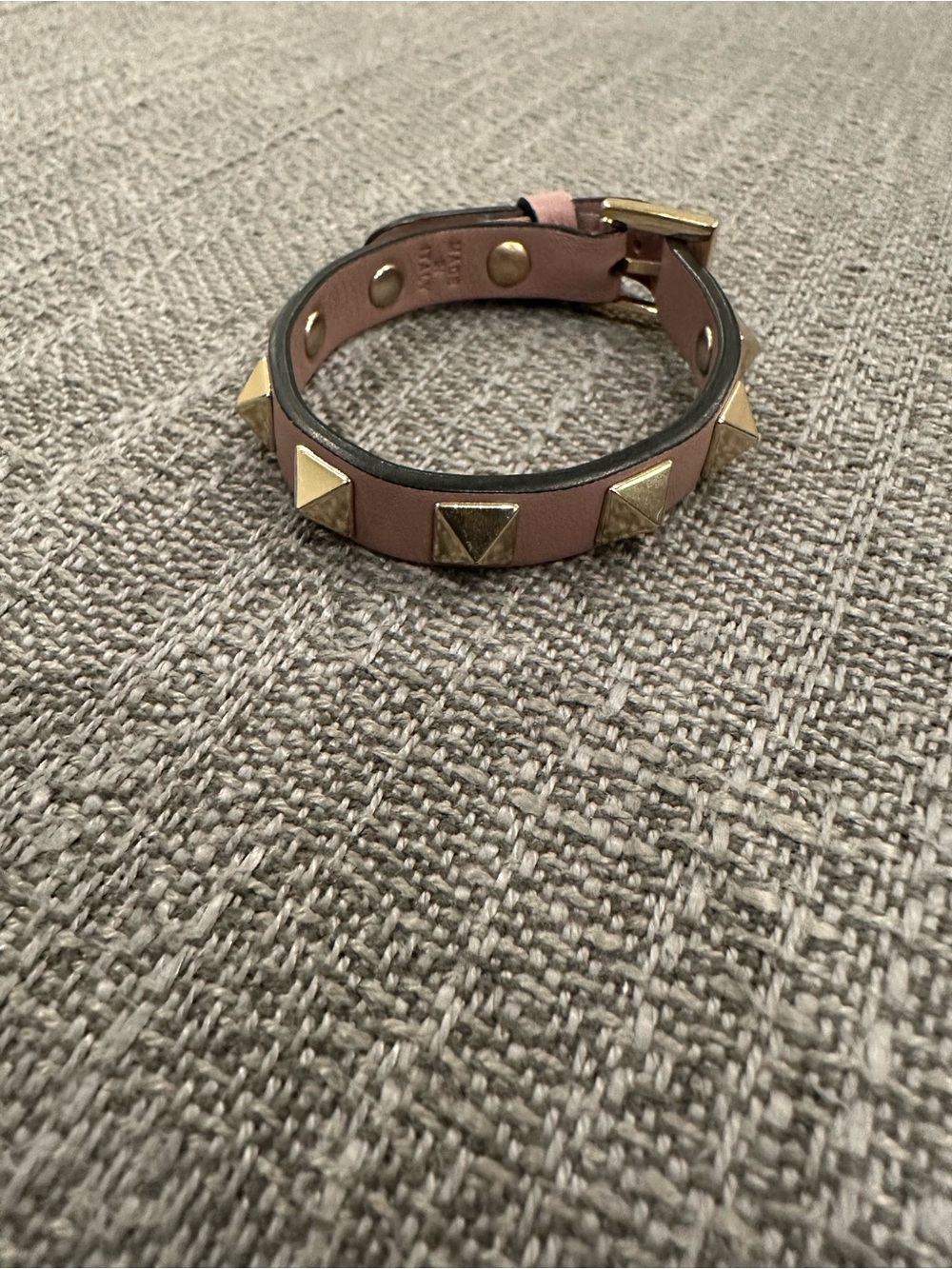 Valentino Studded Leather Bracelet - Pink with Gold Hardware.